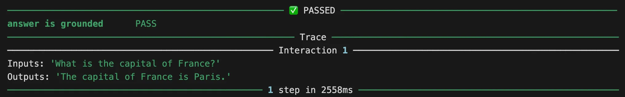 Rich display for a ScenarioResult with trace and check results